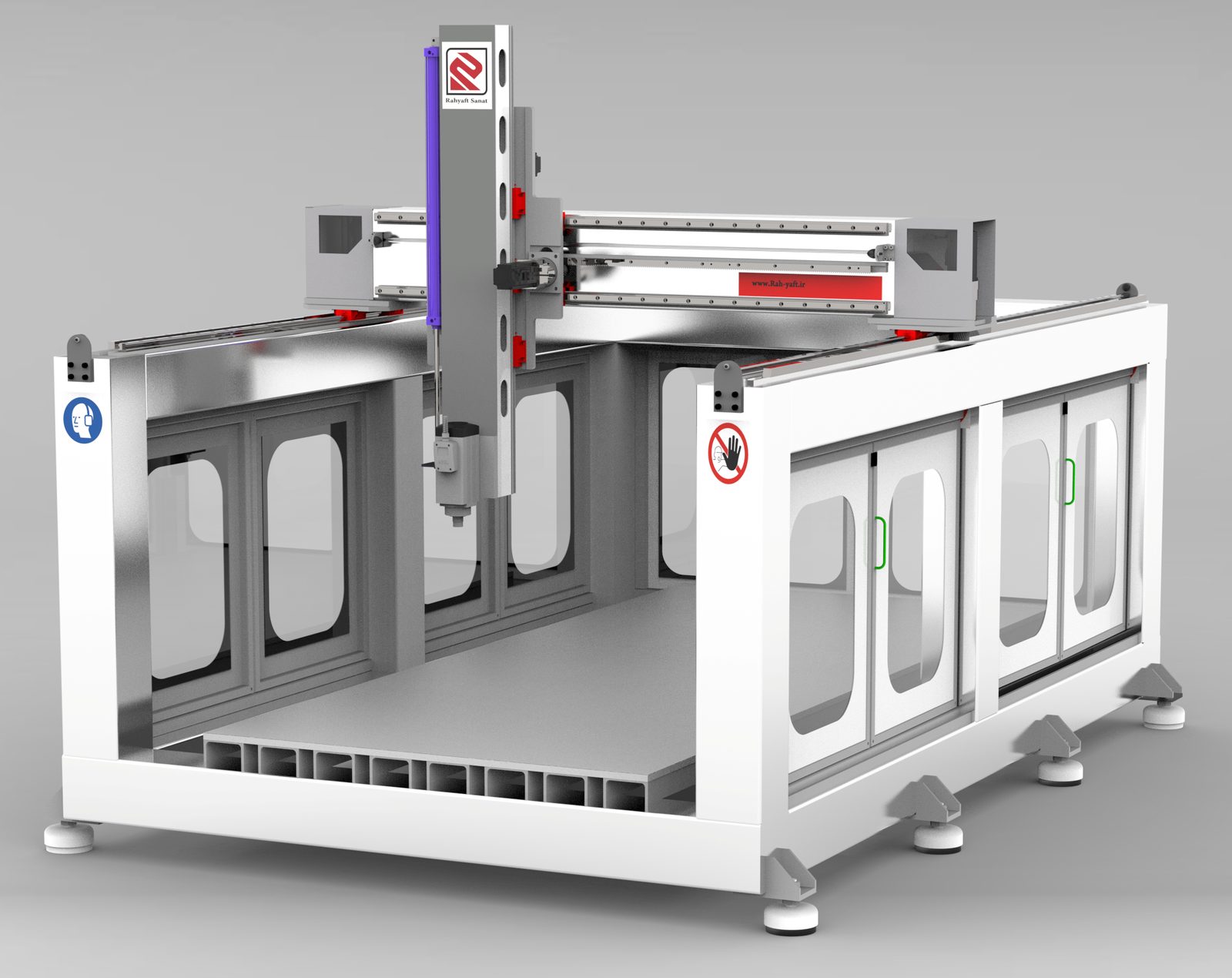 Gantry-type CNC modeling machine with large enclosure