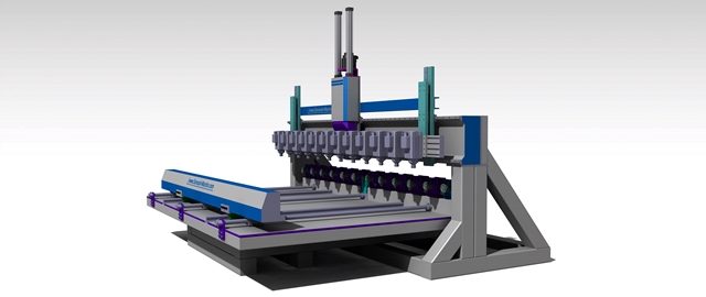 Flat and rotary CNC machine with ten parallel spindles
