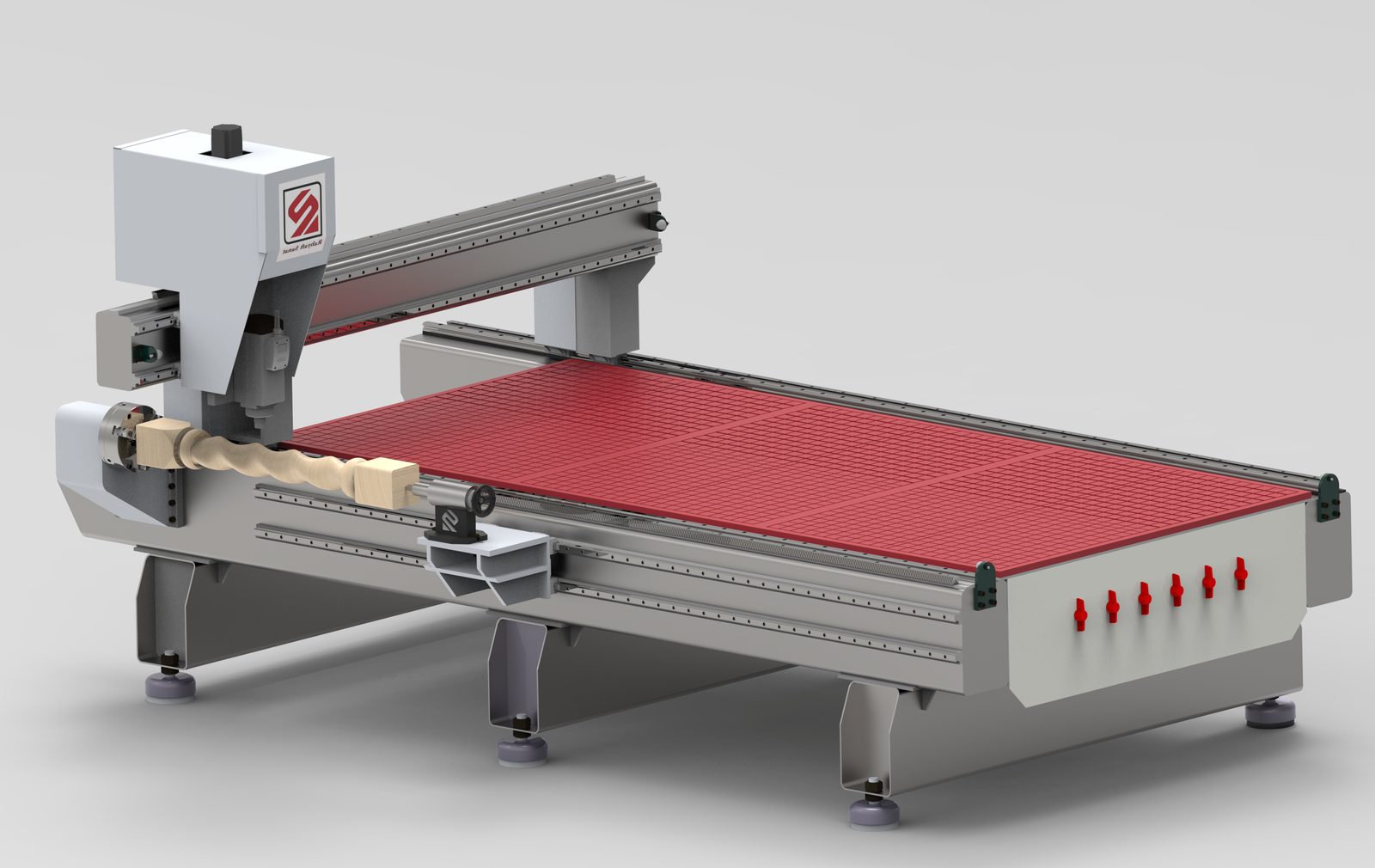 R130-250 CNC wood router equipped with a rotary axis