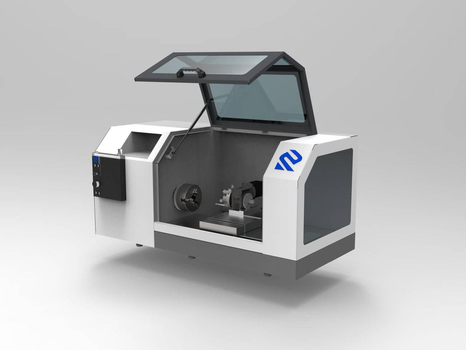 Mini CNC lathe with transparent guard door